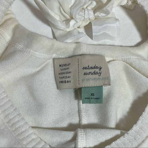 Anthropologie Saturday Sunday white top with ribbon and keyhole at nape size XS - Picture 6 of 8